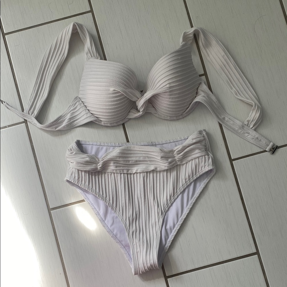 White Ribbed Bikini Set